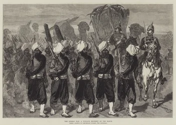 La guerre afghane, un régiment du Punjab en marche